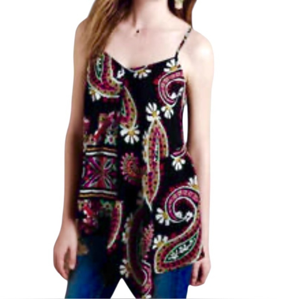 Anthropologie HD In Paris Moonset Asymmetrical Sleeveless Floral Silk‎ Top Sz 10